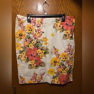 Charter Club Floral Pencil Skirt - Yellow, And Coral Pinks SIZE 14